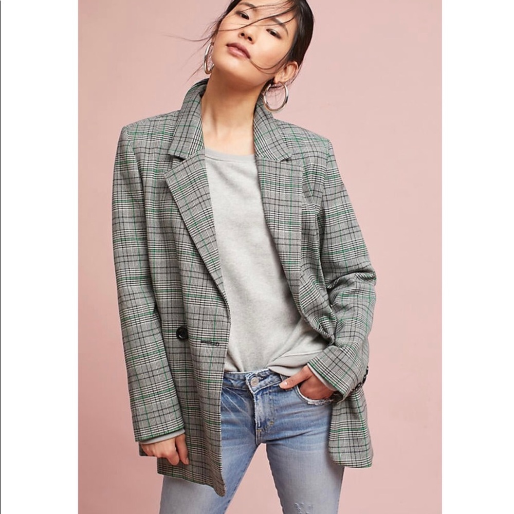 ANTHROPOLOGIE Plaid Long Blazer